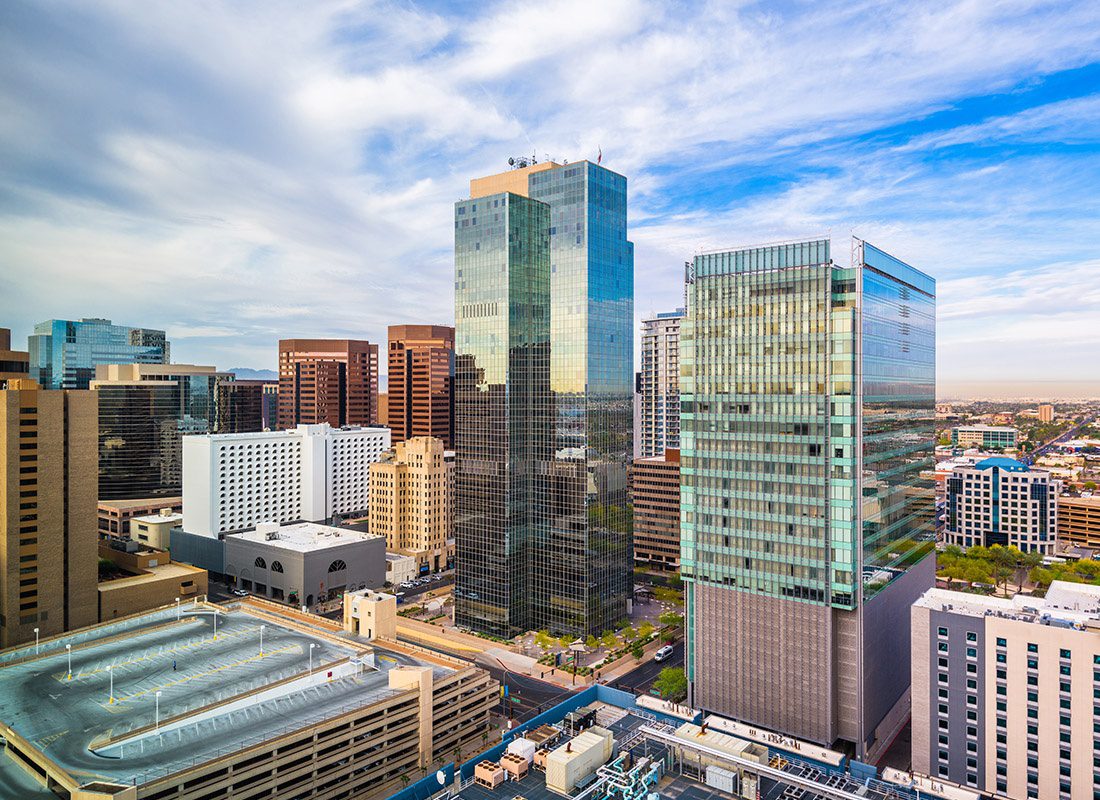 Contact - Aerial View of Phoenix, Arizona Displaying Tall Buildings